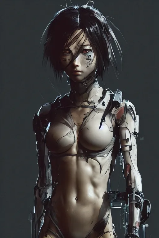 Image similar to Beautiful Gunnm Alita by WLOP, by Tsutomu Nihei by Emil Melmoth, by stuz0r, Craig Mullins, yoji shinkawa, cross, artstation, pete morbacher, young, very attractive, pretty face, hyper detailed, very detailed, artstation, rendering by octane, shallow depth of field, uplight