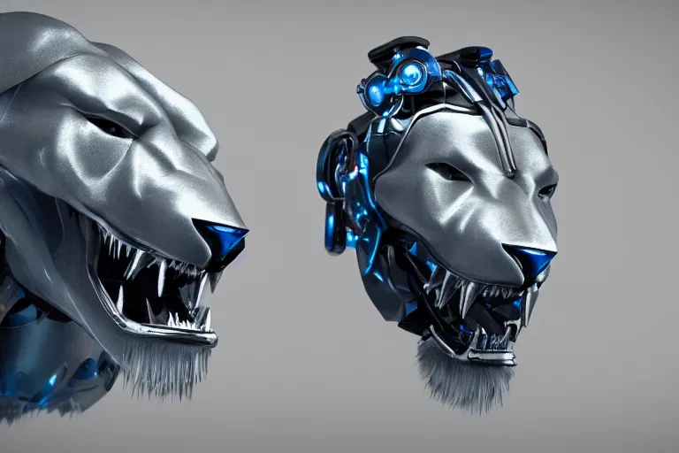 Image similar to lion, futuristic, cybernetic, metal, white blue grey, octane render, studio light,