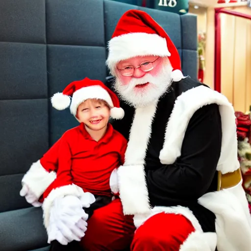 Prompt: A small Santa with a smaller mall santa on his lap