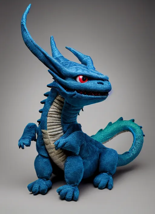 Image similar to a dragon plush. beautifully made, detailed, cute, soft. high quality, studio lighting, product image