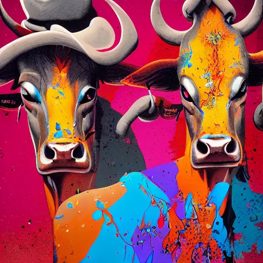 Prompt: Brangus cattle by Alex Pardee and Nekro and Petros Afshar, unstirred paint, vivid color, cgsociety 4K