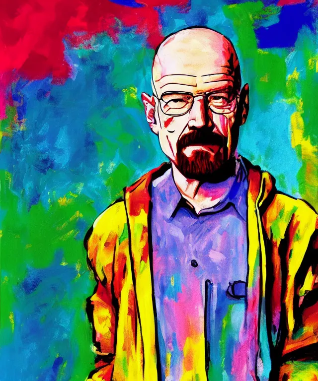 Image similar to a portrait of walter white in a colorful environment