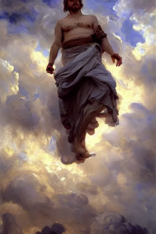 Image similar to beautiful detailed expressive impressionistic oil painting portrait of ancient roman god emperor steve buscemi ascending into the clouds wearing the civic crown, renaissance painting, art by anders zorn, wonderful masterpiece by greg rutkowski, expressive brush strokes, beautiful cinematic light, american romanticism by greg manchess, jessica rossier