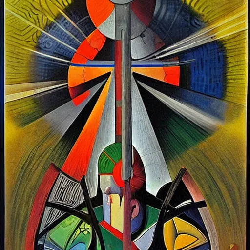 Prompt: the shaman of the subway, an art deco painting by leo and diane dillon and diego rivera, dramatic lighting, god rays, smooth, sharp focus, art brut, outsider art