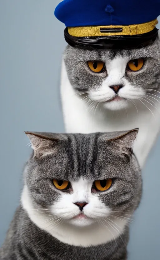 Prompt: portrait photo of scottish fold cat wearing a black military hat, blue tabby fur, highly detailed, high resolution, cosplay photo, stunning, bokeh soft, trending on instagram, by professional photographer, soldier clothing, military uniform, shot with a canon