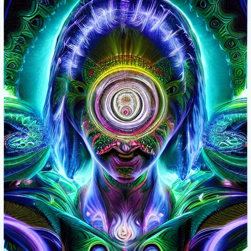 Prompt: ( a intricate ornate psychedelic image of a shaman with a glowing third eye, digital art by artgerm, alex grey, dan mumford, felix kelly, psychedelic art, psychedelic, fractalism, fractals, sacred geometry, trending on artstation, hyper realism, highly detailed, cgsociety, octane render, raytracing, 3 d ) printed on a mouse pad