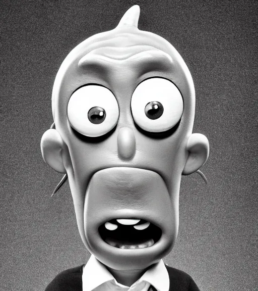 Image similar to professional photograph of a portrait of Mr Meeseek from Rick and Morty, black and white, studio lighting, highly detailed