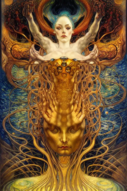 Image similar to Divine Chaos Engine by Karol Bak, Jean Delville, William Blake, Gustav Klimt, and Vincent Van Gogh, symbolist, visionary