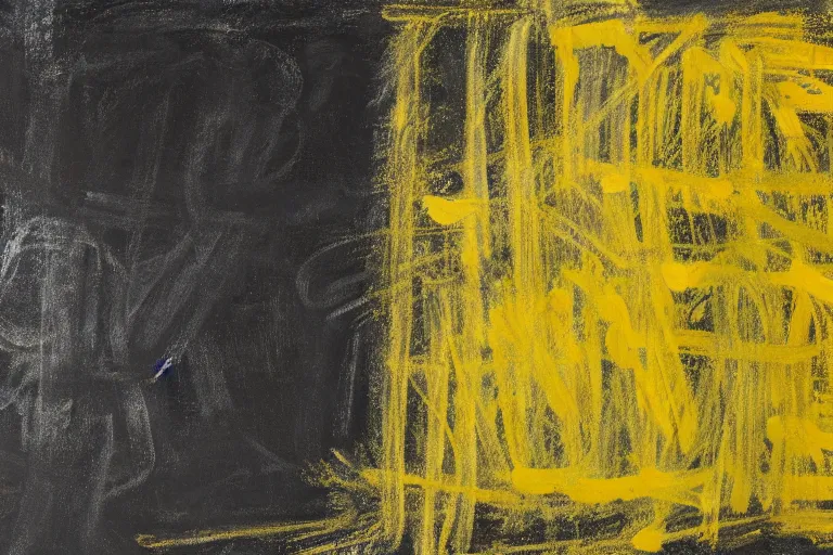 Image similar to large scale chalkboard painting by cy twombly, sparse brush strokes, high resolution art scan, well lit