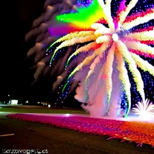 Prompt: F12 tornado made of candy-coated fireworks and psychedelic confetti