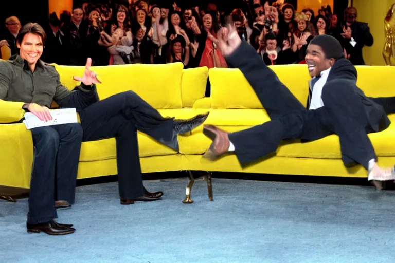 Image similar to tom cruise jumping!!! on oprah yellow couch