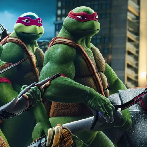 Prompt: Super realistic image of the Teenage Mutant Ninja Turtles 4k detail