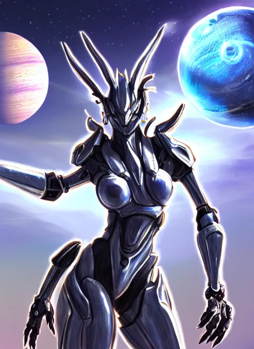 Prompt: goddess shot, galactic sized stunning beautiful anthropomorphic robot mecha female dragon, in space, larger than planets, posing elegantly, holding earth in sharp hand, detailed silver armor, epic proportions, epic scale, ultra detailed digital art, furry art, macro art, dragon art, giantess art, warframe fanart, furaffinity, deviantart, realistic