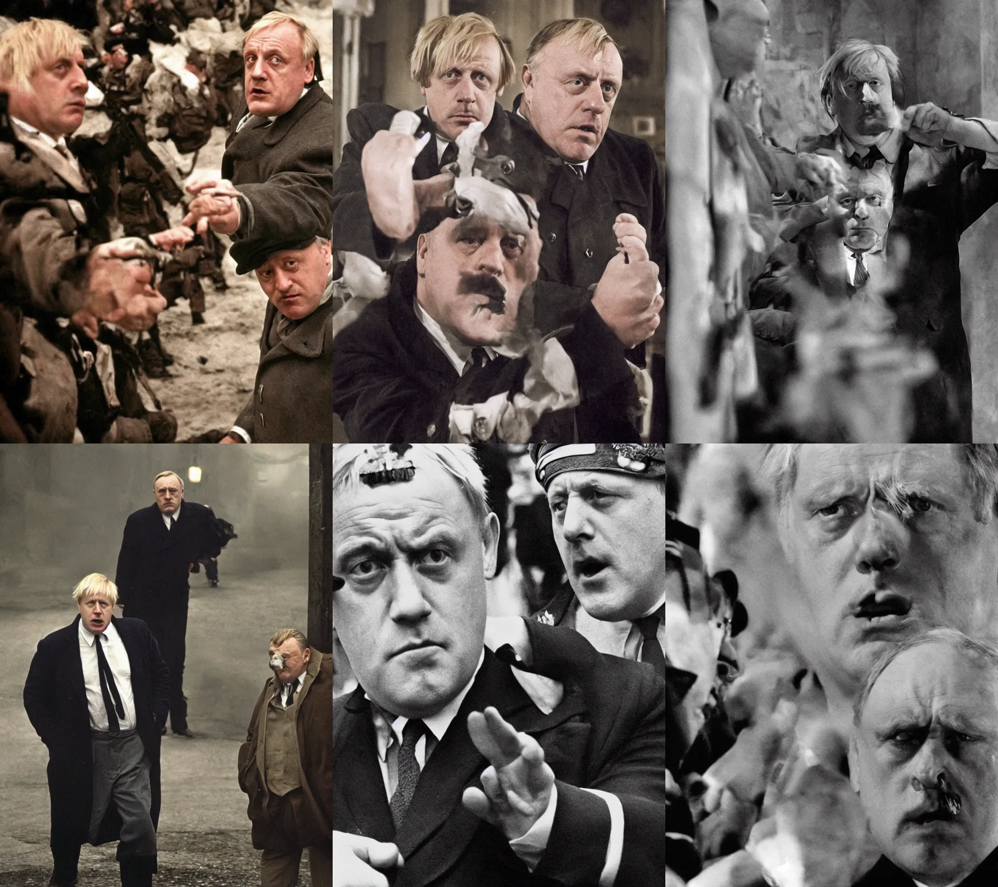 Prompt: Boris Johnson as Bruno Ganz playing Adolf Hitler in Downfall 2004, cinematic masterpiece, movie poster