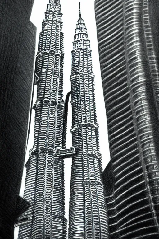 Prompt: highly detailed pencil sketch of Petronas Twin Tower, hyperrealistic, photorealistic, artstyle, highly detailed, sharp