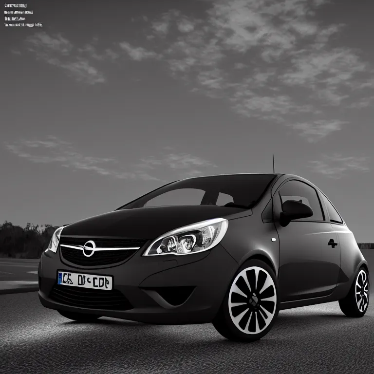 Prompt: black opel corsa d in darkness with lights, unreal engine, hyper realism, high detailed, 8k,