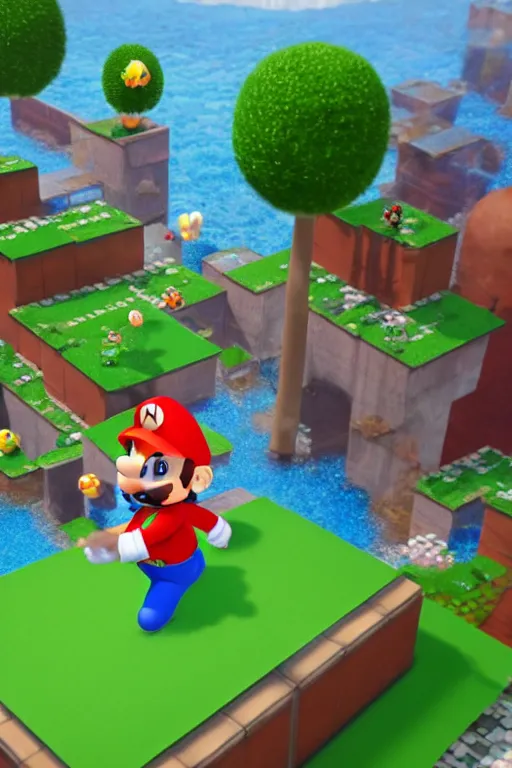 Prompt: a cute kitten that is dressed as super mario jumping around in a realistic version of a super mario world course but in a realistic scene, ultra - wide, photorealistic, hyper - realistic, enchanted, intricate detail, unreal engine