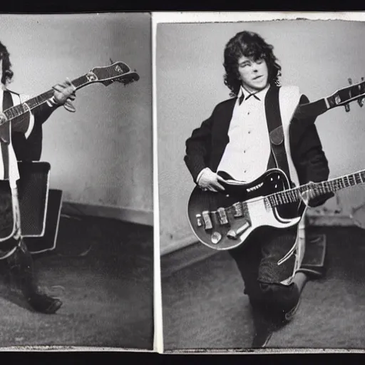 Image similar to stereograph of angus young on guitar wearing school boy outfit