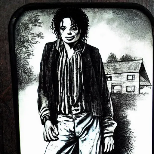 Image similar to Michael Jackson as a farmer from the 1600s standing in the middle of a field, realistic