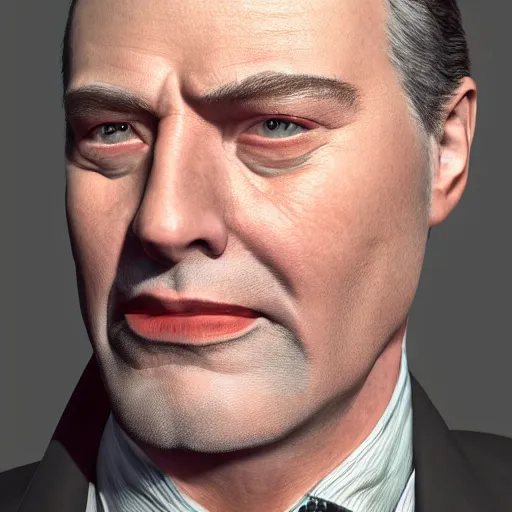 Image similar to an ultra realistic, cinematic headshot portrait of sleazy hollywood agent gary murdoch, smiling, soft light, dreamy, facial features, detailed, deep focus, vaporwave background, movie still, dramatic lighting, ray tracing, by michal karcz and yoshitaka