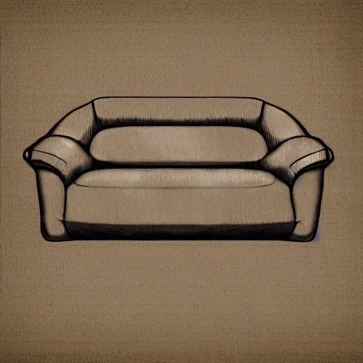 Image similar to photo of a scared anthropomorphic sofa, hiding behind humans, digital art