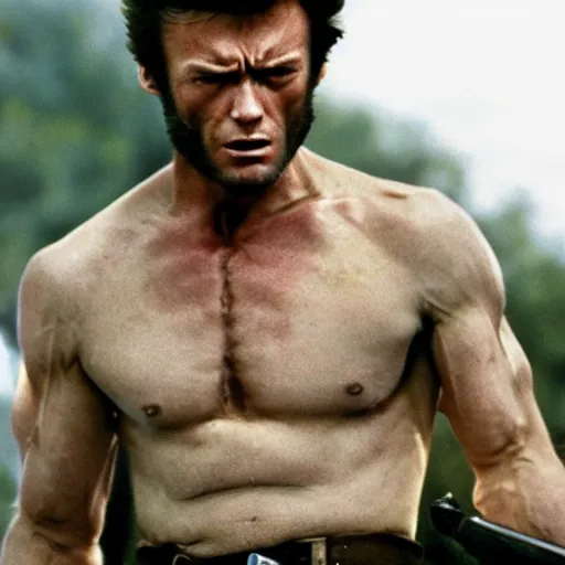 Image similar to high quality, extremely detailed photograph of young clint eastwood as wolverine, directed by matthew vaughn, 2 0 1 2