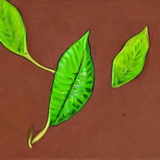 Image similar to detailed painting of a single small seedling on loose fresh earth, reveal several new leaves. muted colors and natural tones.