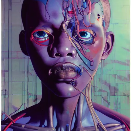 Prompt: citizen portrait soft light painted by james jean and katsuhiro otomo and erik jones, inspired by african ghost in the shell anime, smooth face feature, intricate oil painting, high detail illustration, sharp high detail, manga and anime 1 9 9 9