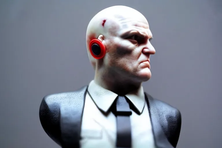 Image similar to a marble sculpture of agent 4 7 from hitman wearing headphones