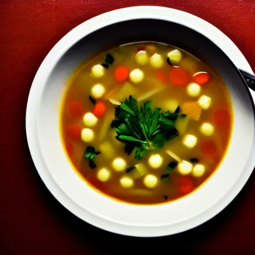 Image similar to a soup with teeth, food photography