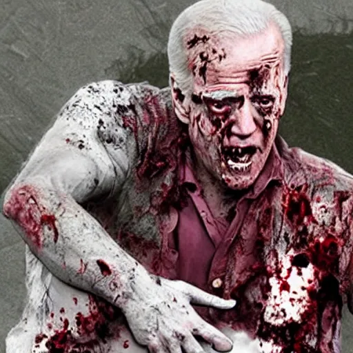 Image similar to president joe biden as a horrific zombie, white house full of zombies