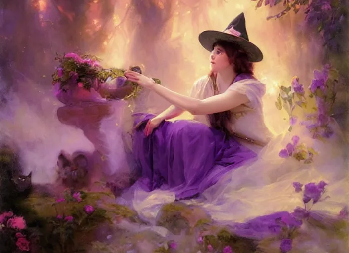 Prompt: witch casting a curse of purple by wlop and vladimir volegov and alexander averin and delphin enjolras and daniel f. gerhartz