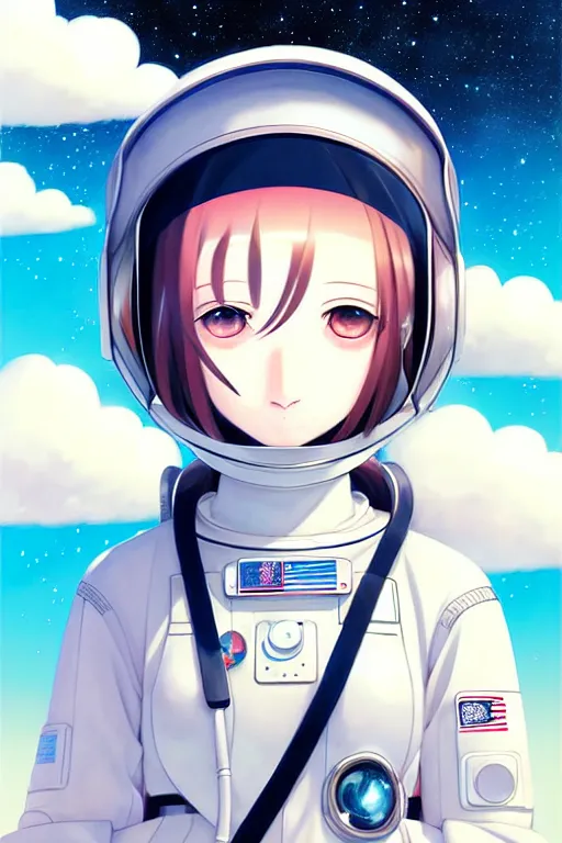 Image similar to portrait of a girl with astronaut helmets by range murata, cloudy sky the milky way background lush landscape ln illustration concept art anime key visual trending range murata