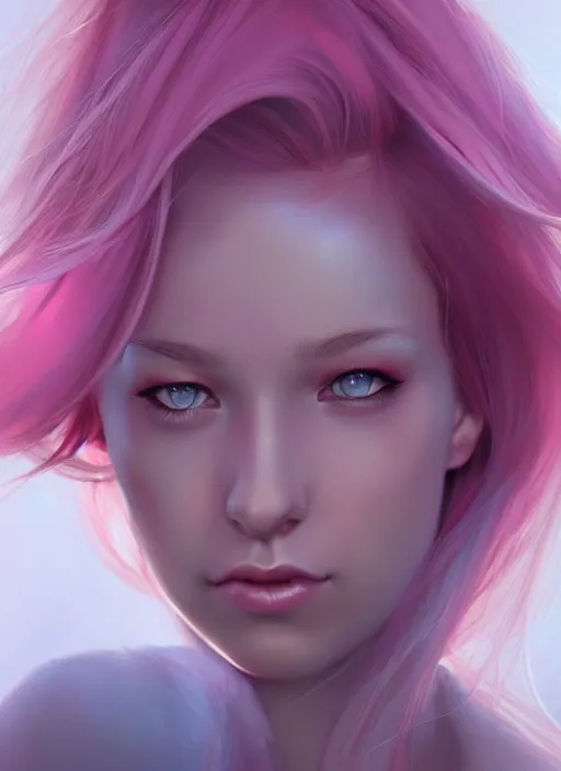 Prompt: a digital painting of a girl with pink hair, a photorealistic painting by charlie bowater, cgsociety, photorealism, daz 3 d, photorealistic, digital illustration
