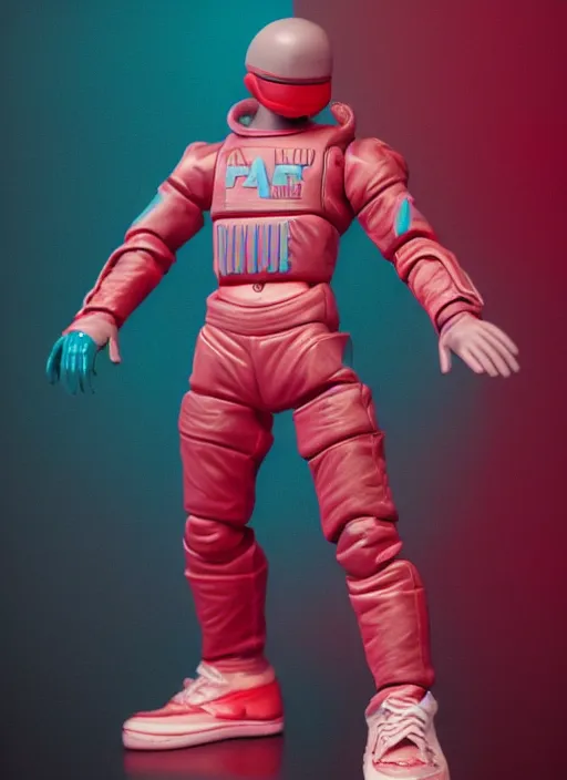 Prompt: accurate detailed pvc inflatable red & teal colored action figure god, full body, futuristic, concept art, character only, detailed art, adidas streetwear, figurine!!!, studio lighting, grey background, no shadow, trending on artstation, 4 k, sharp, highly - detailed, focus on face!!!