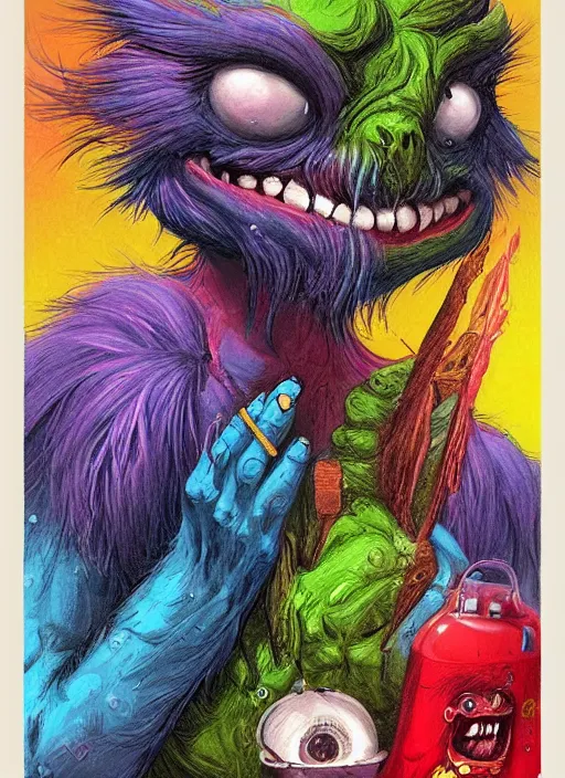 Image similar to cute monsters, colorful, digital art, fantasy, magic, trending on artstation, ultra detailed, professional illustration,chalk, poster artwork by Basil Gogos , clean