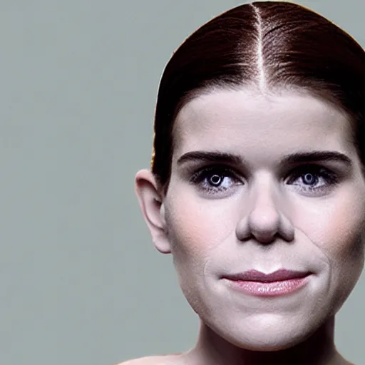 Prompt: of a cake with vanilla frosting which hides the face of kate mara, 4 k, hyperdetailed, photorealism