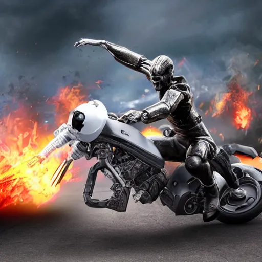 Prompt: highly detailed, photo realistic, ghostrider fighting a robot