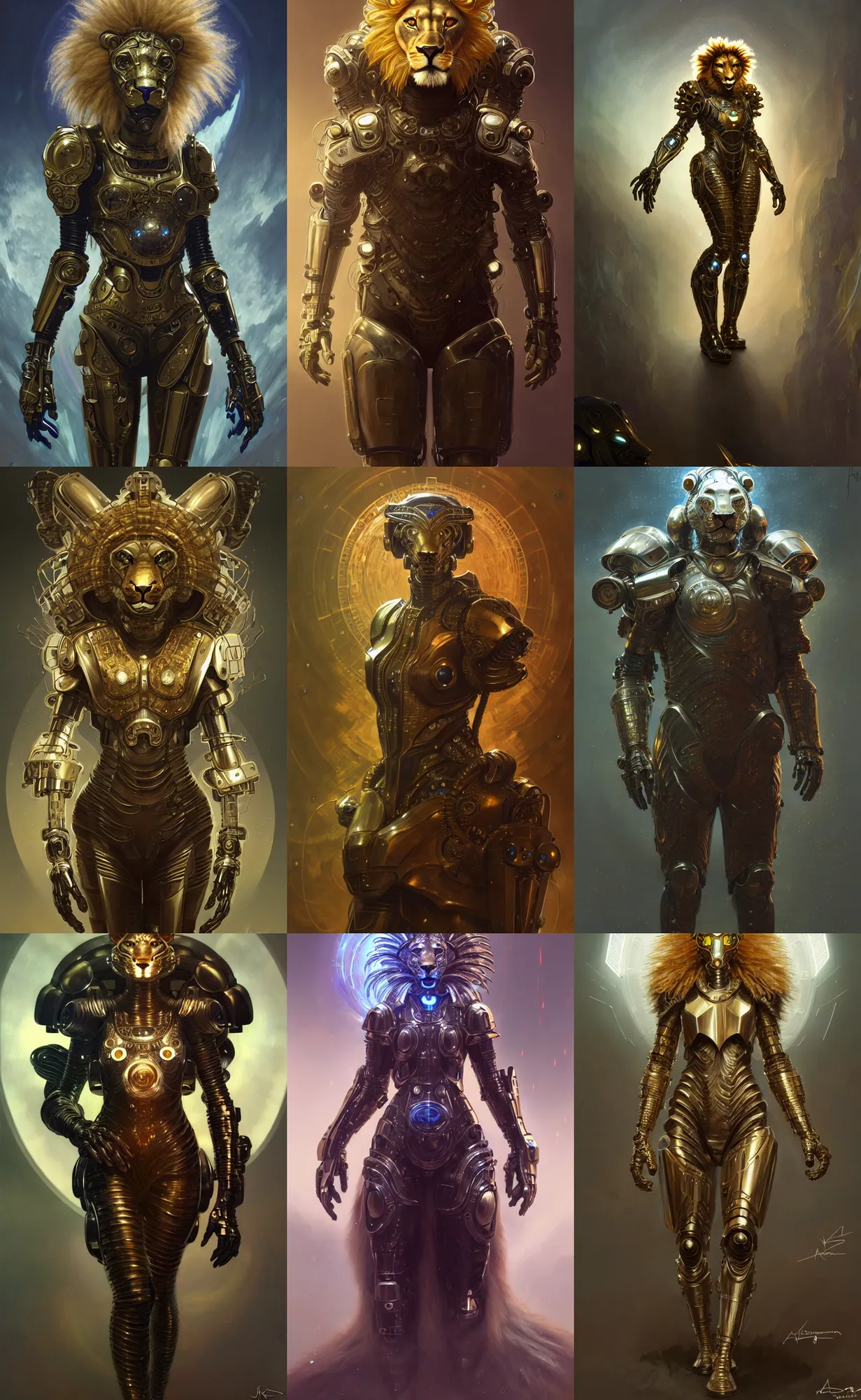 Image similar to a anthropomorphic cyber lion wearing scifi armor, diffuse lighting, fantasy, intricate, elegant, highly detailed, lifelike, photorealistic, digital painting, artstation, illustration, concept art, smooth, sharp focus, art by john collier and albert aublet and krenz cushart and artem demura and alphonse mucha