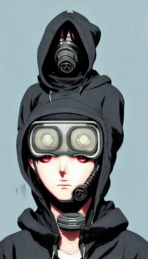 Image similar to cyberpunk anime girl in hoodie, cyberpunk gas mask, 3 / 4 shot, street night, grafity, beautiful face, grafity, arcane, action, tokyo street, detail, good face, pose model, concept art, in style of yoji shinkawa, pan ren wei, col price, atey ghailan, by greg rutkowski, aesthetic