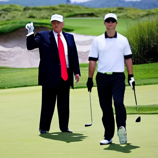 Image similar to donald trump working hard at the golf course