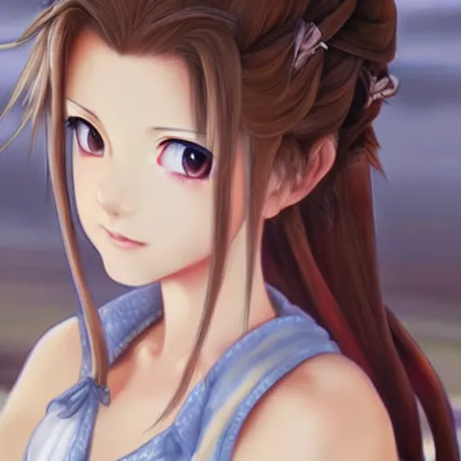 Image similar to featured on artstartion hyperrealistic anime aerith gainsborough