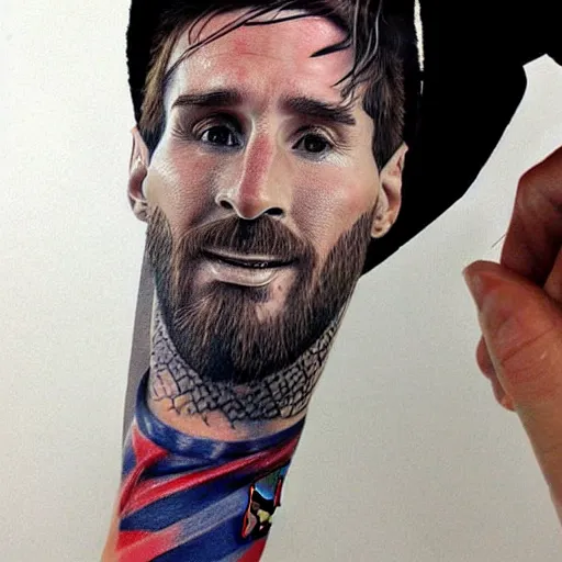 Image similar to realistic tattoo sketch of a lionel messi face double exposure mountain scenery, in the style of matteo pasqualin, amazing detail, sharp, faded