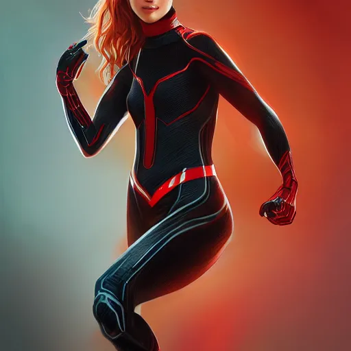 Image similar to Jennifer Lawrence as spiderwoman, intricate, highly detailed, digital painting, artstation, concept art, smooth, sharp focus, illustration, Unreal Engine 5, 8K, artgerm, rutkowski, mucha