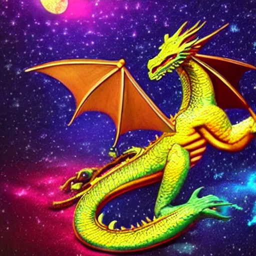 Prompt: Dragon Creepy cosmic color scheme star gazing realistic 3d