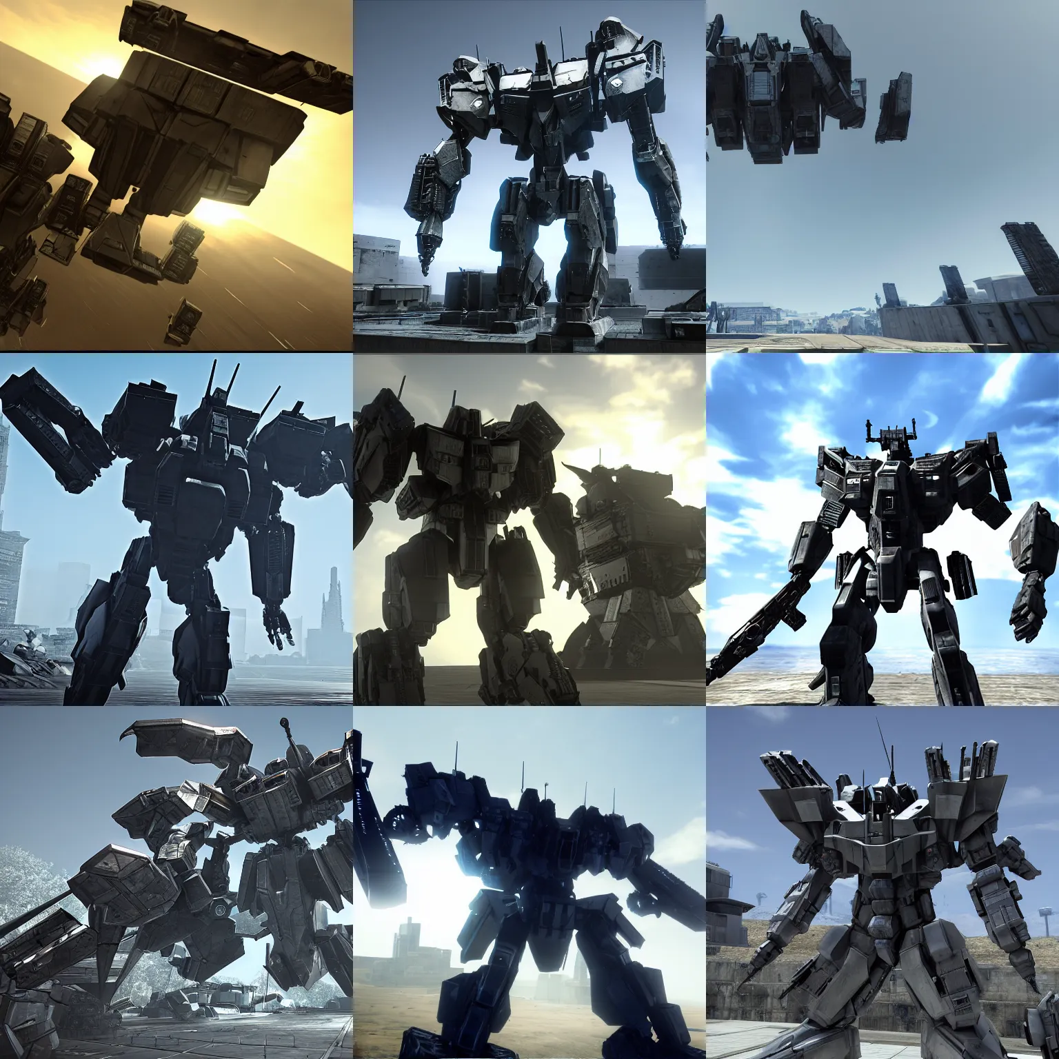 Prompt: armored core 4, unrealengine 4,, blue sky, dynamic lighting