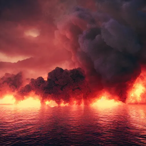 Image similar to smoke on the water and fire in the sky, octane render,