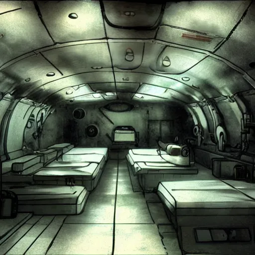 Image similar to disused submarine interior, underwater, cinematic Eastman 5384 film, artstation