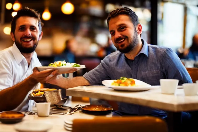 Image similar to busser in a restaurant declares his undying love to an empty plate