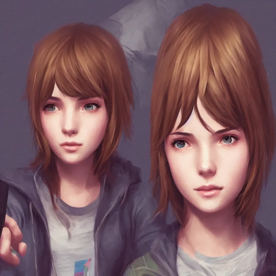 Prompt: a selfie of max caulfield, intricate, young and cute, highly detailed, digital painting, artstation, concept art, illustration, life is strange, Edouard Caplain